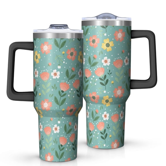 40oz Pioneer Flower Floral Print Pattern Insulated Tumbler with Handle, BPA-Free Leak Proof Lid and Straws, Double Wall Vacuum, Hot 12h/Cold 34h