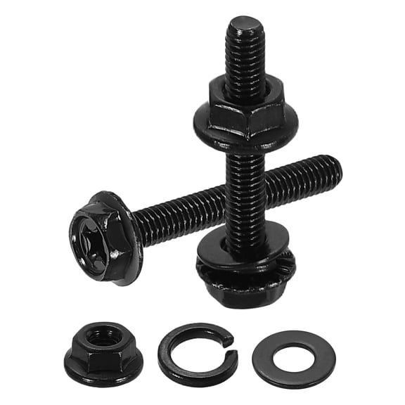 M3 x 20mm 30Pcs Phillips Flanged Hex Bolts with Nuts, Flat & Lock Washers, Black