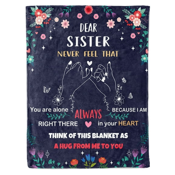 HiiKaa Sister Gifts Blanket,Sisters Gifts from Sister on Mother's Day,Blanket Present for Sisters on Valentine's Day,Happy Birthday Sister, to My Sister Gift Throw Blanket 60'' x 50'',Navy