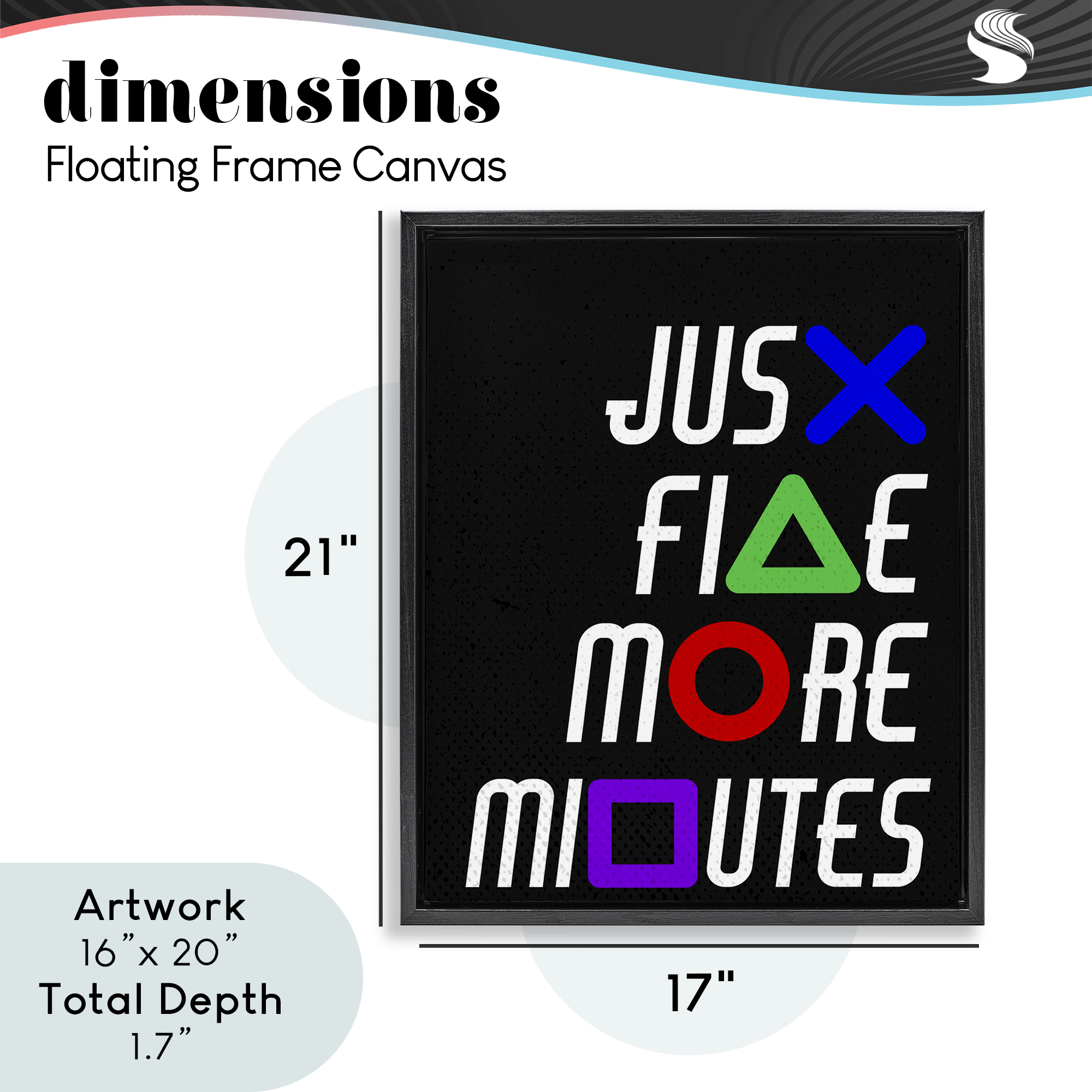 Just Five Minutes Gamer Buttons Black Framed Floater Canvas Wall Art, design by Kim Allen