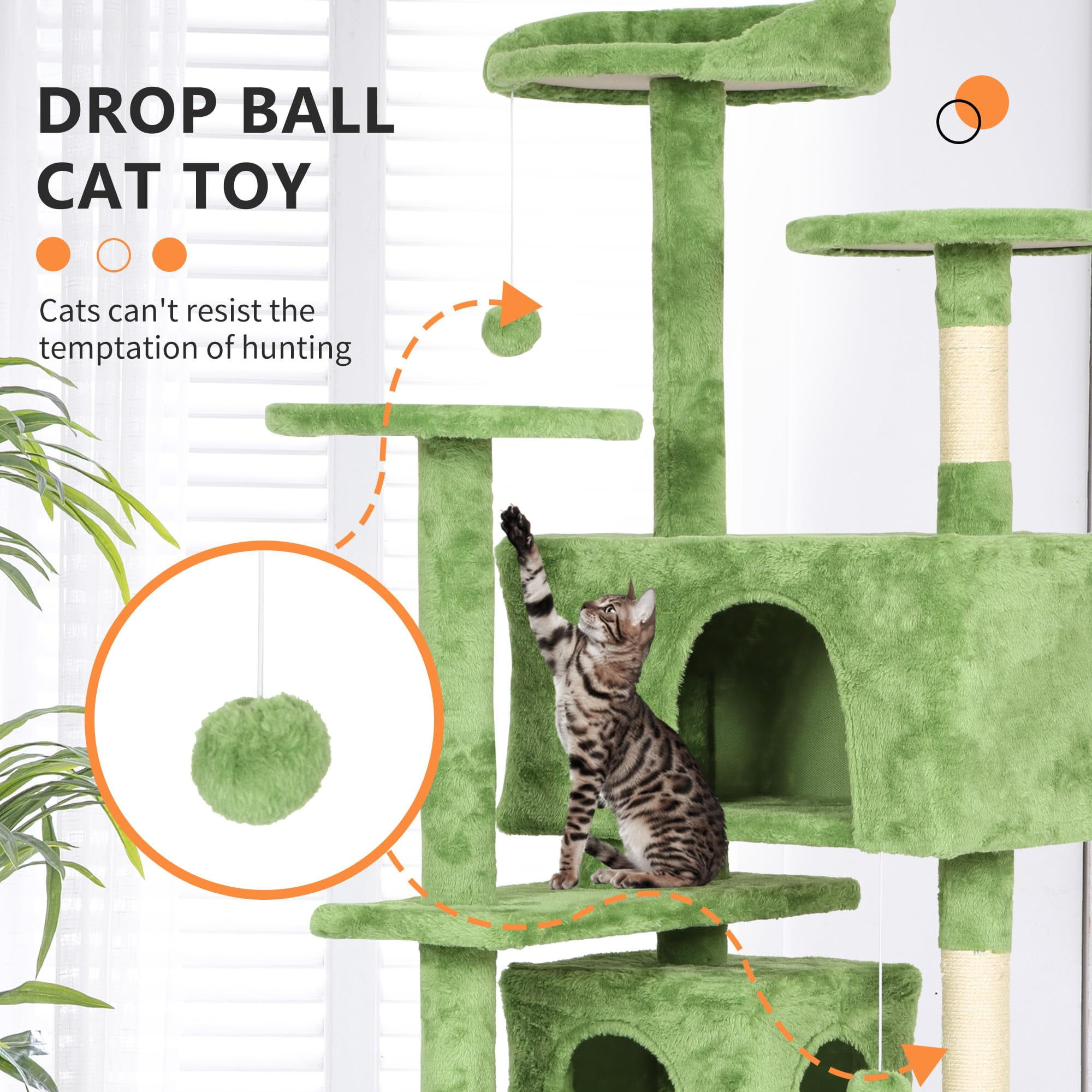 YRLLENSDAN 54 inch Tall Cat Tree Tower for Indoor Cats, Large Cat Tower with Scratching Post, Cat Climbing Tower with Cat Tree House, Sturdy Cat Condo, Green