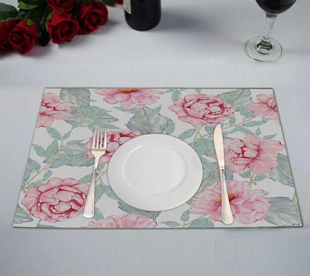 Set of 4 Pink Roses Cloth Placemats Floral Lamona Cloth Placemats by Roostery with Spoonflower English Pink Garden by ShopCabin