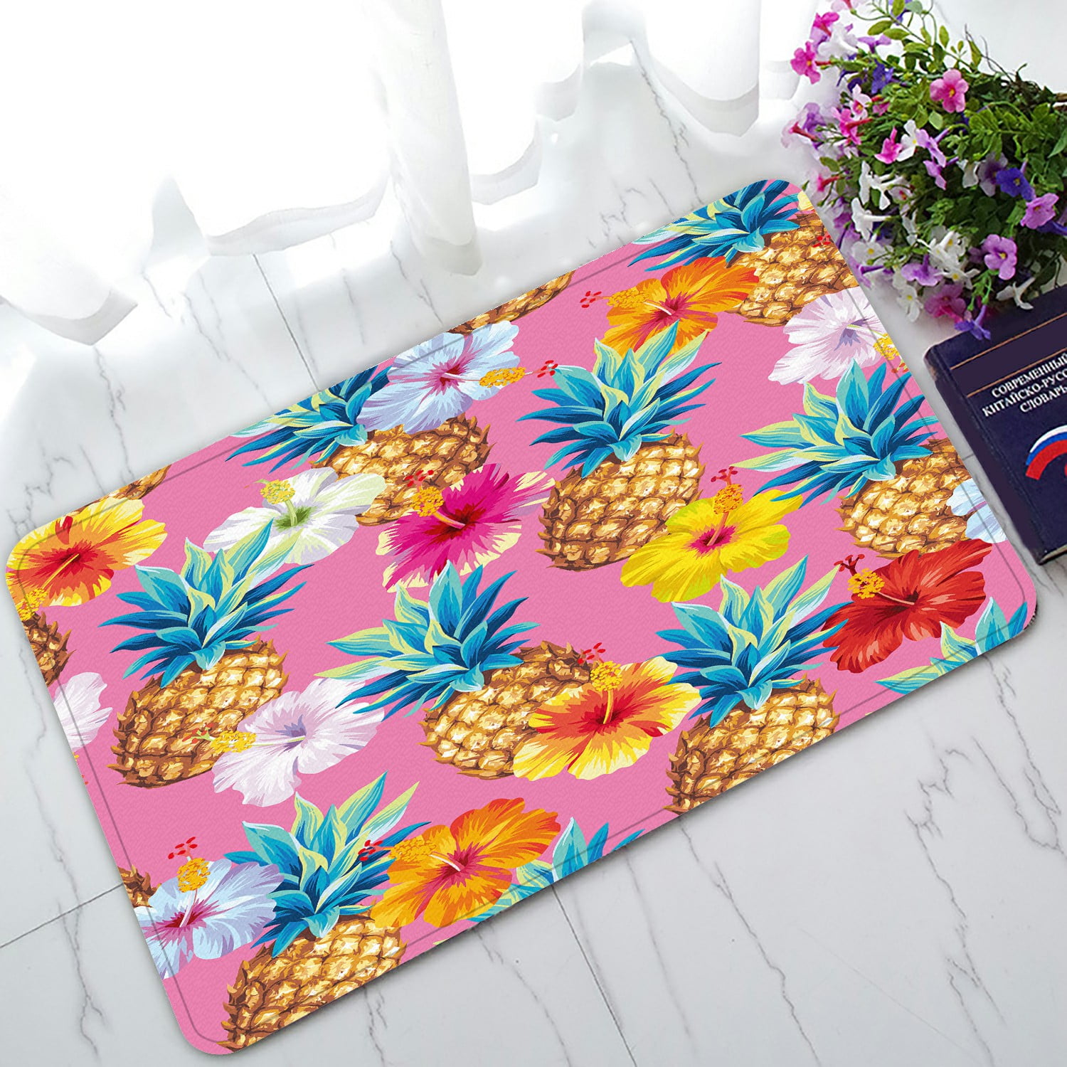 ECZJNT Hawaiian Pineapples Hibiscus Flowers Doormat Bath Mat