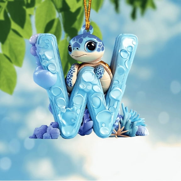 Taicans Turtle Themed Letter Ornaments - 26 Personalized Resin Hanging Pendants with Sea Turtle & Starfish,Ocean Theme Xmas Tree Decorations,Christmas Initial Ornaments for Holiday Gifts