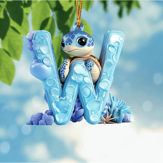 Adornos del alfabeto de tortuga A-Z - Decoración con letras de tortuga marina con cuerda colgante para la guardería, la sala de juegos y el árbol de Navidad