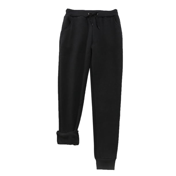 Leggings de invierno de talla grande para mujer, de felpa lisa: pantalones cálidos y casuales con cintura elástica, para llevar en exteriores e interiores