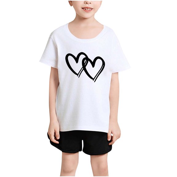 Girls Summer Tops Size 7/8 Loose Fit Graphic Tees Short Sleeve Cotton Heart Cute Blouses Casual Going Out Outfits, White, 12 Years