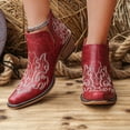 thumbnail image 3 of SACFOF Women's Cowboy Cowgirl Western Ankle Boots Floral Embroidered Stitched V Cut Snip Toe Classic Country Booties, 3 of 6