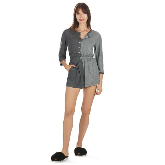 MeMoi Women's Split Two Tone Modal Fitted Shorts Style Romper - Womens - Female, XL, Gray Heather