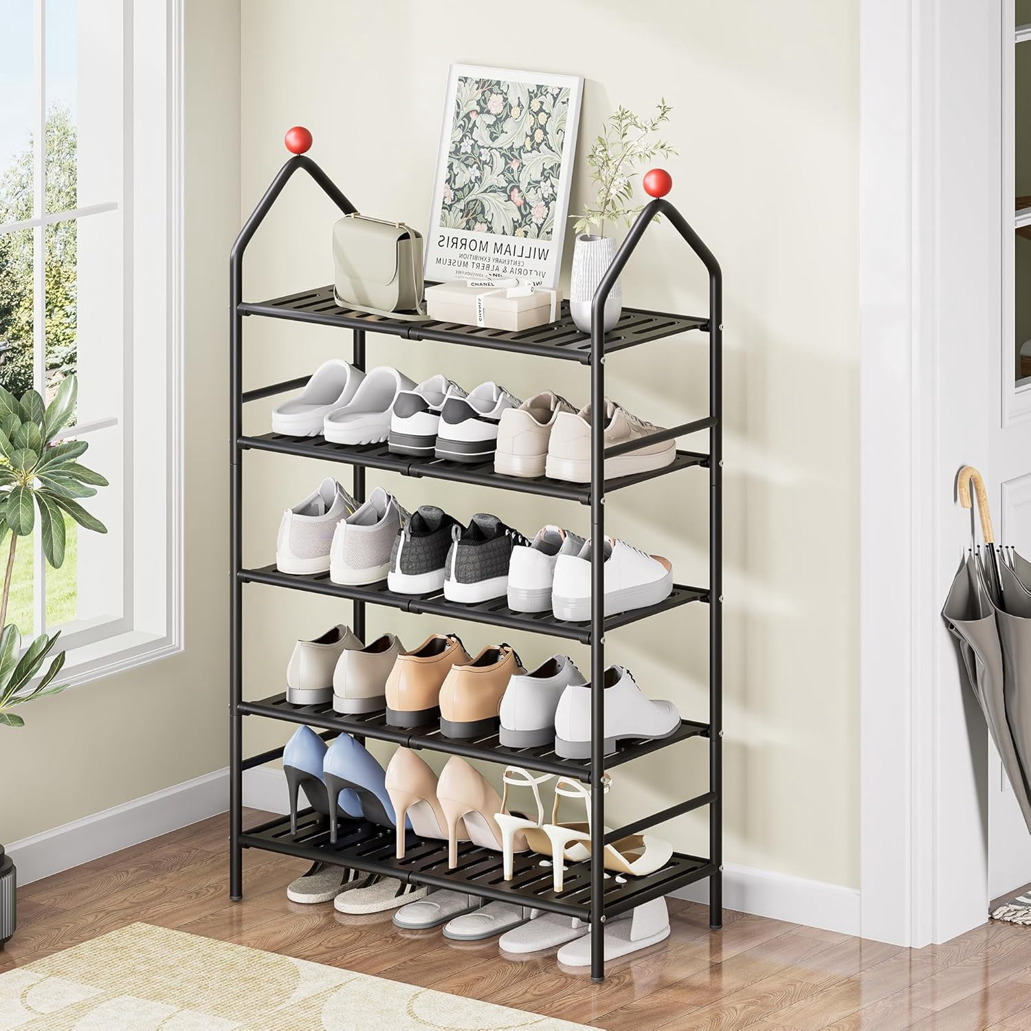 5-Tier Shoe Rack, Metal Storage Shelf, Black, Sturdy Shoe Organizer for Closet, Entryway & Garage