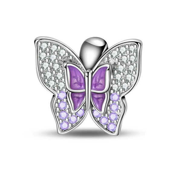KUNSIR 925 SterlingSilver Purple Enamel Butterfly Spacer Bead Charm For Bracelet