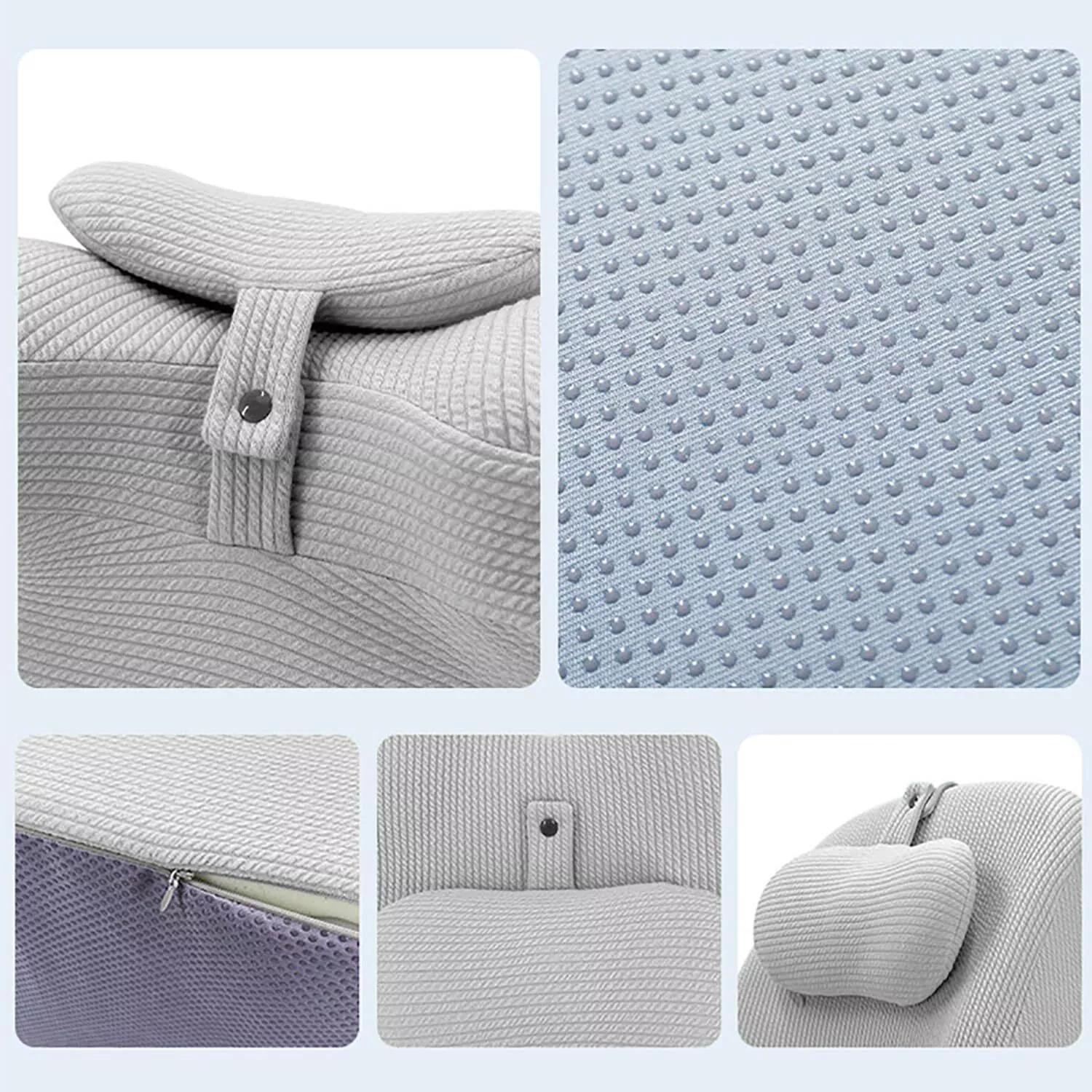 ShadeMart Grey Adult Ergonomic Memory Foam Bed Triangle Wedge Pillow Headboard with Face Down Massage Prone Pillow Function for Reading, with Washable Cover