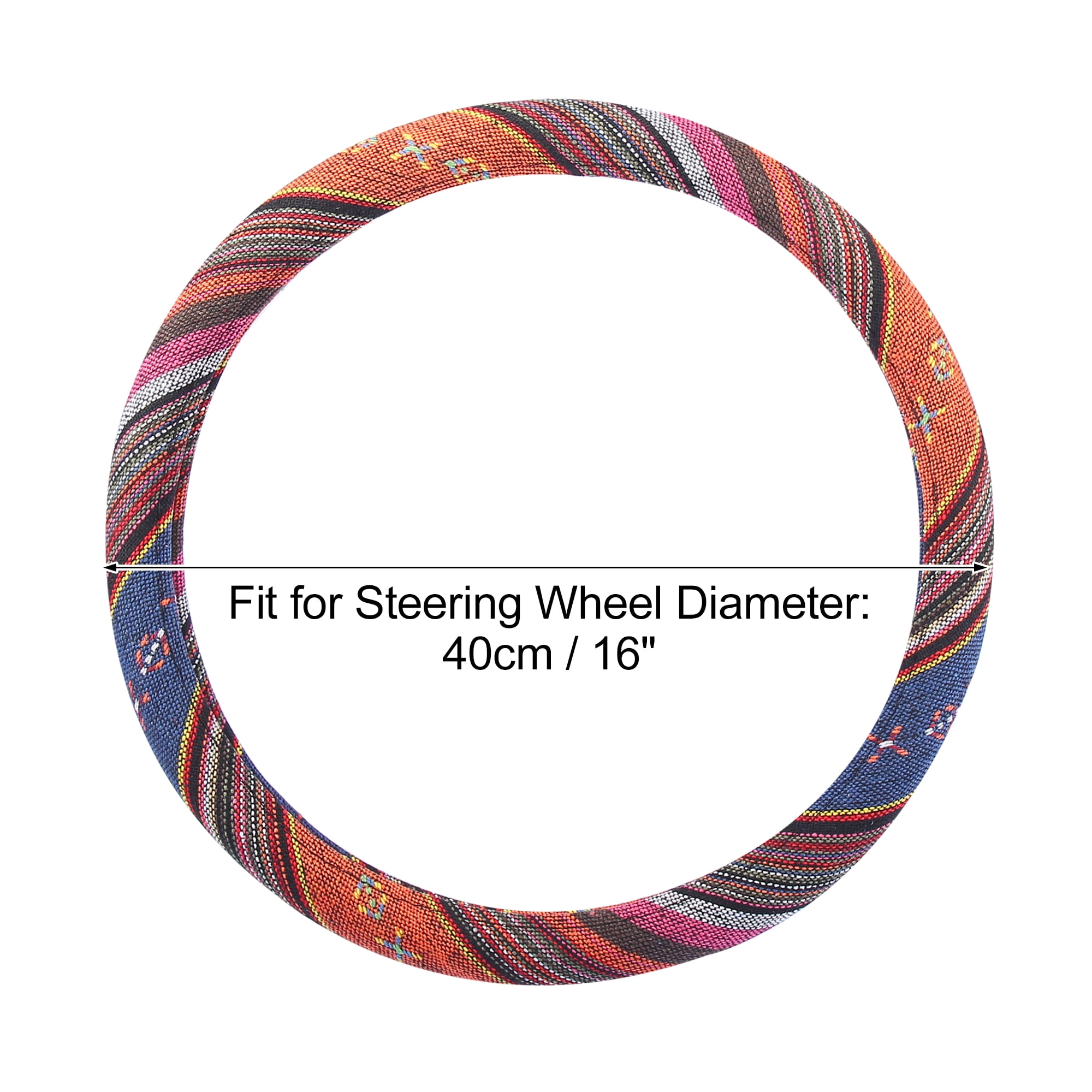 Unique Bargains 40cm/16" Linen Car Steering Wheel Cover Wear Resistant Multicolor Printing Pattern
