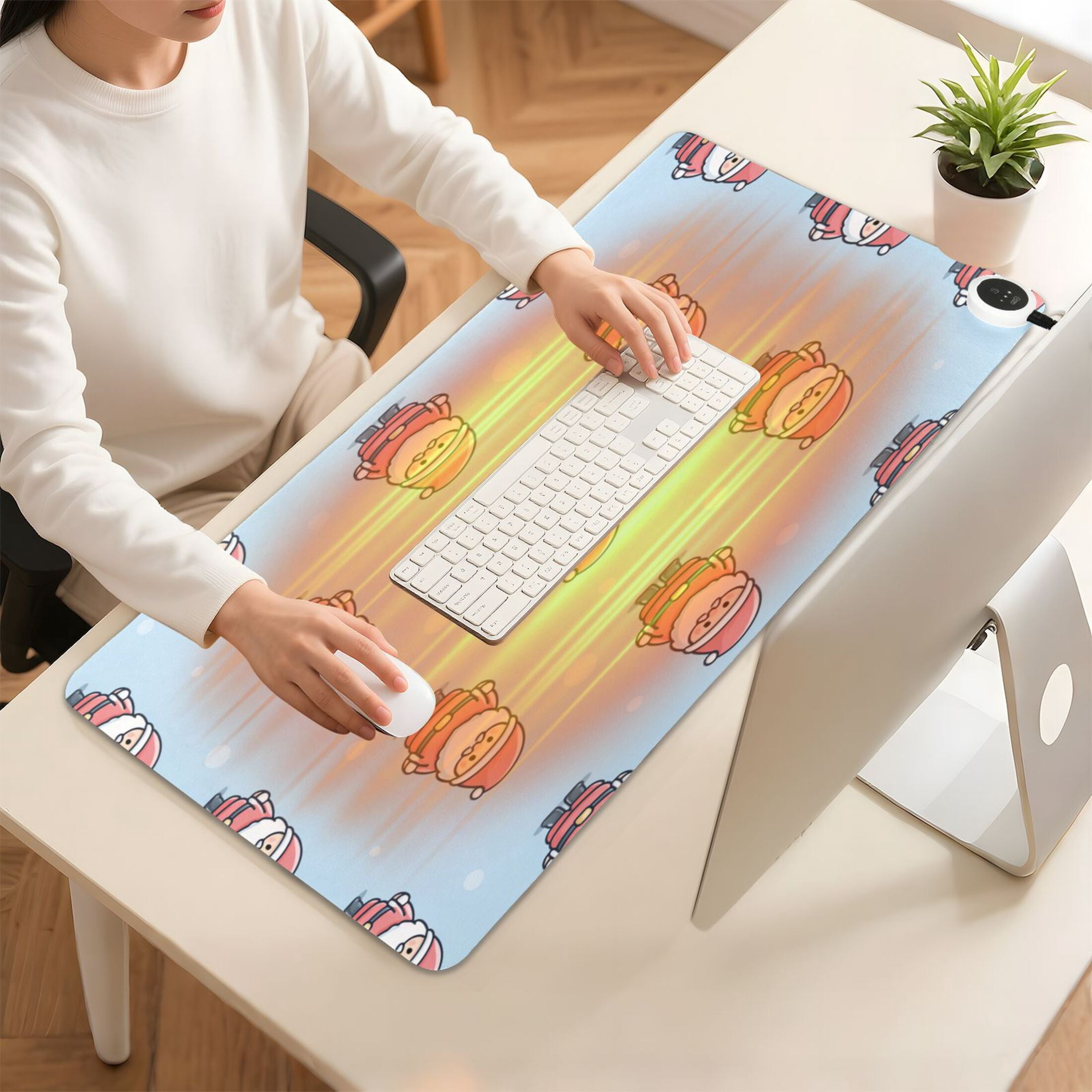 Large Heated Desk Mat Mouse Pad 31.5"x13"PU Leather Graphene Heating Desk Warmer with 3 Temperature Settings 110V US Plug Non-Slip Warm Pad for Home, Office, and Gaming Cute Santa Claus Guard