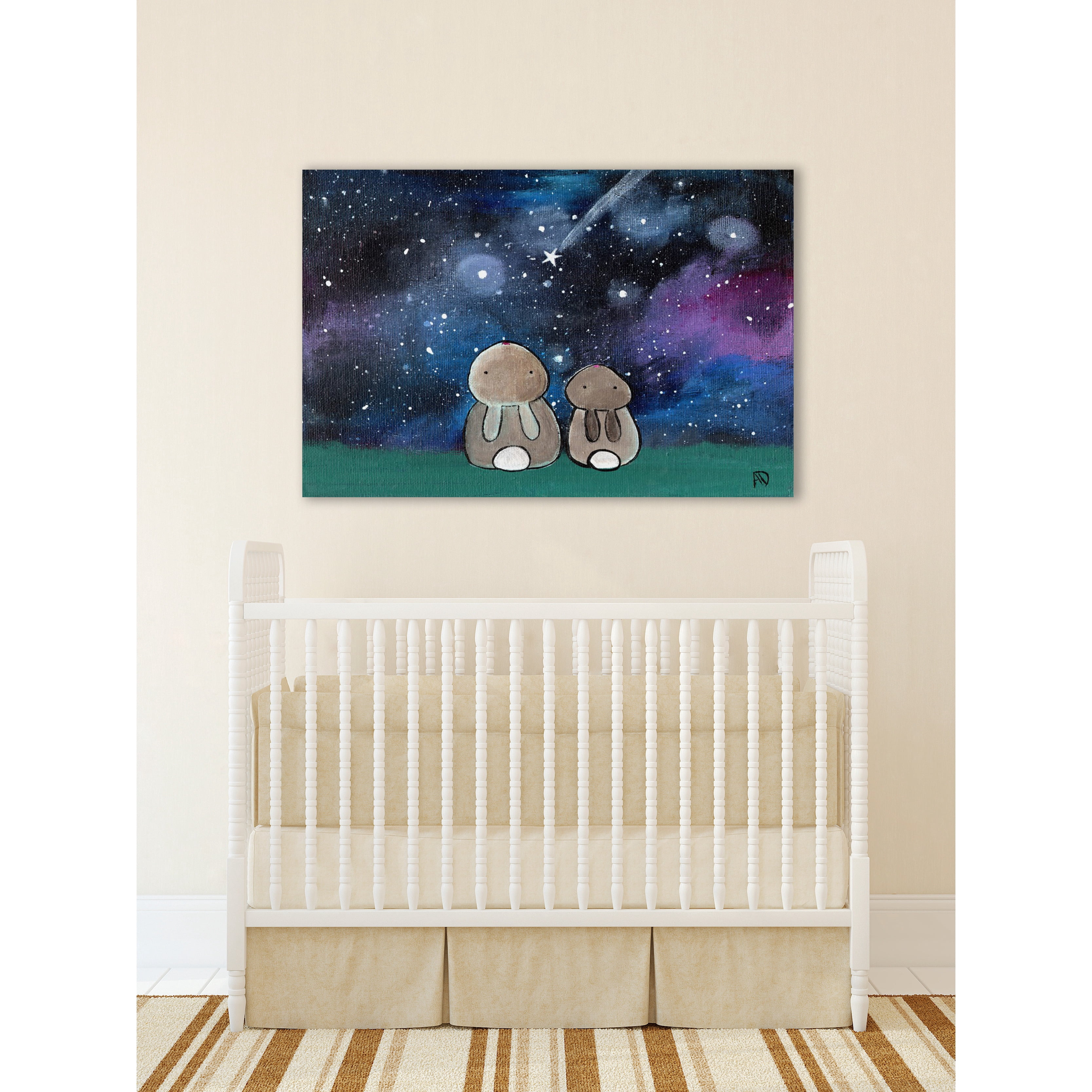 Marmont Hill "Starry Sky Bunnies" by Andrea Doss Painting Print on Wrapped Canvas