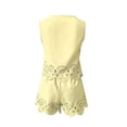 thumbnail image 7 of XFeng.Women's Sleeveless Lace Two Piece Shorts Set, Solid Color Round Neck Hollow Out Casual Romper Outfit.Yellow.S, 7 of 7