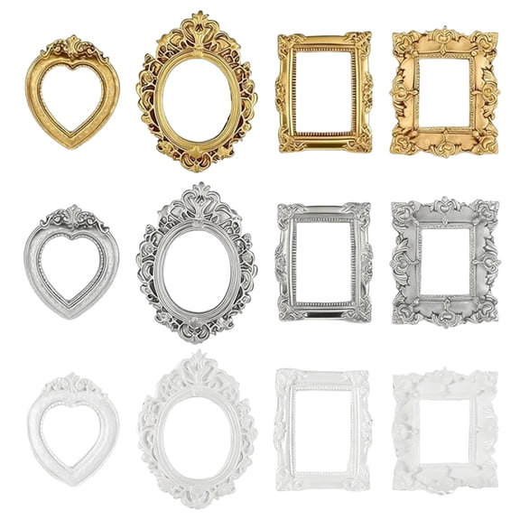 12 Pieces Vintage Mini Picture Frames Small Antique Resin Photo Frame Wall Hanging for DIY Jewelry Display Photography Christmas Photo Holiday Party Decoration
