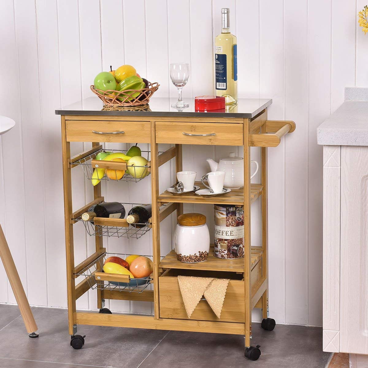 UBesGoo Rolling Kitchen Island Trolley Cart Storage Shelf ...