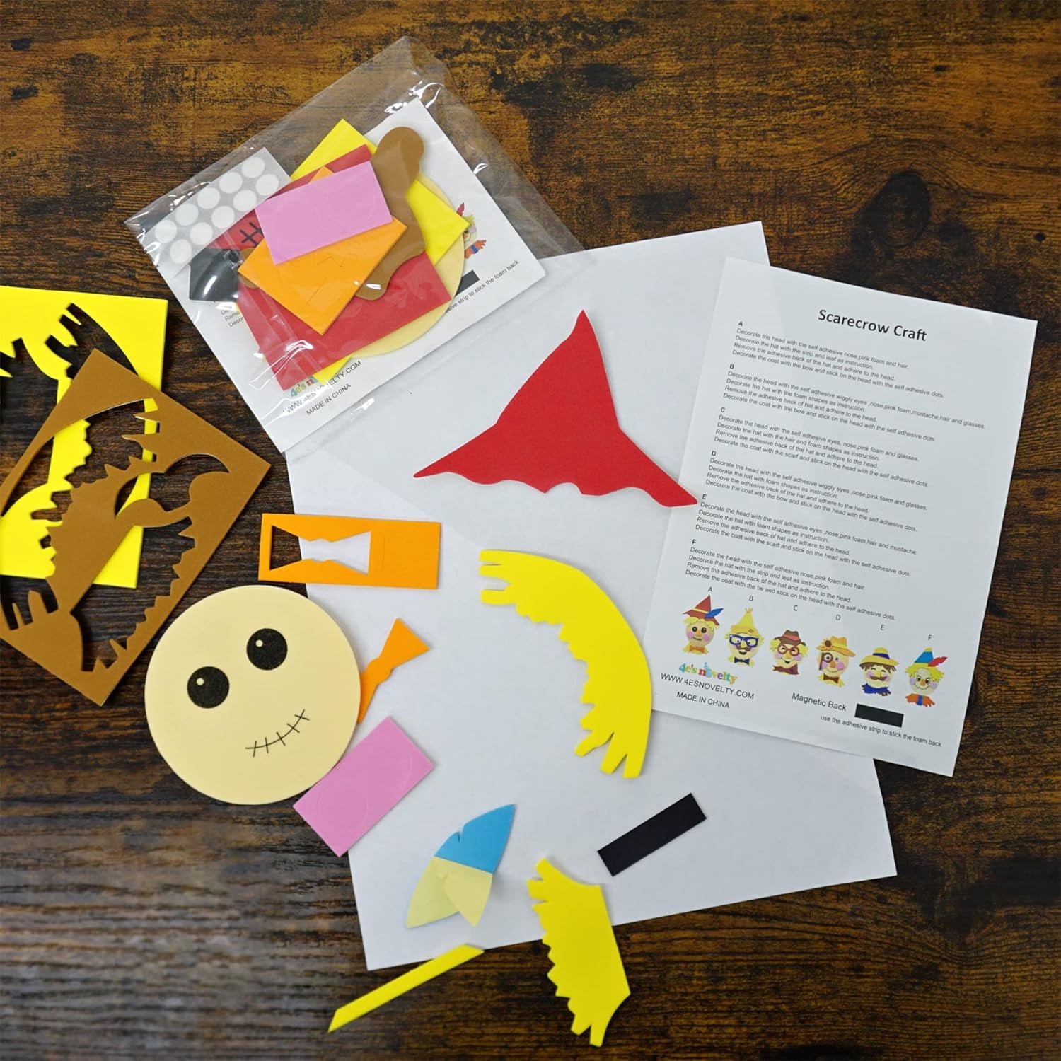 4E's Novelty 12 Pack Scarecrow Crafts for Kids - Fun Fall Crafts for Kids Bulk with Self Adhesive Scarecrow Face Stickers for Crafts