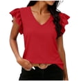 thumbnail image 3 of BRGZLK Short Sleeve Striped Shirt Women Casual Loose Summer Tops T-Shirts Ruffle V Neck 2026 Tee Trendy Blouses, 3 of 7