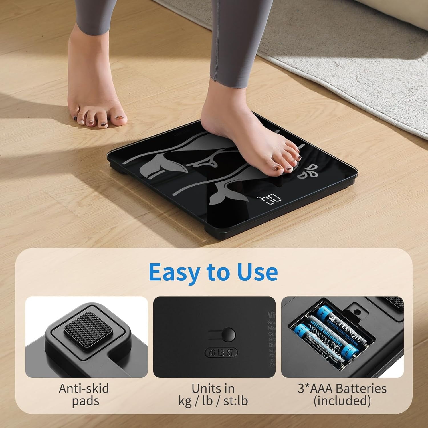 600lb Smart Bathroom Scale for Body Weight in 0.1lb, High Accuracy Assured