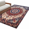 thumbnail image 3 of 2.7x5 Washable Area Rug, Blue Red Floral Non-Slip Rectangle Rug for Bedroom Bedside, Ethnic Oriental Indoor Floor Mat for Home Decor, 3 of 9