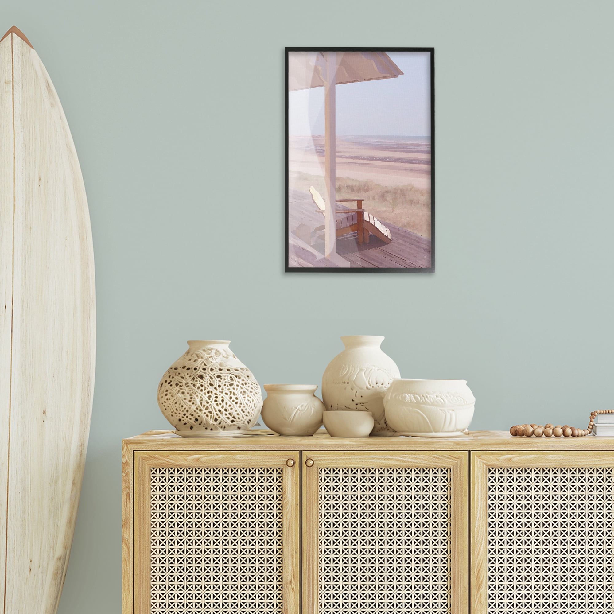 Stupell Industries Hamptons Beach House Landscape Painting Black Framed Art Print Wall Art, 16 x 24