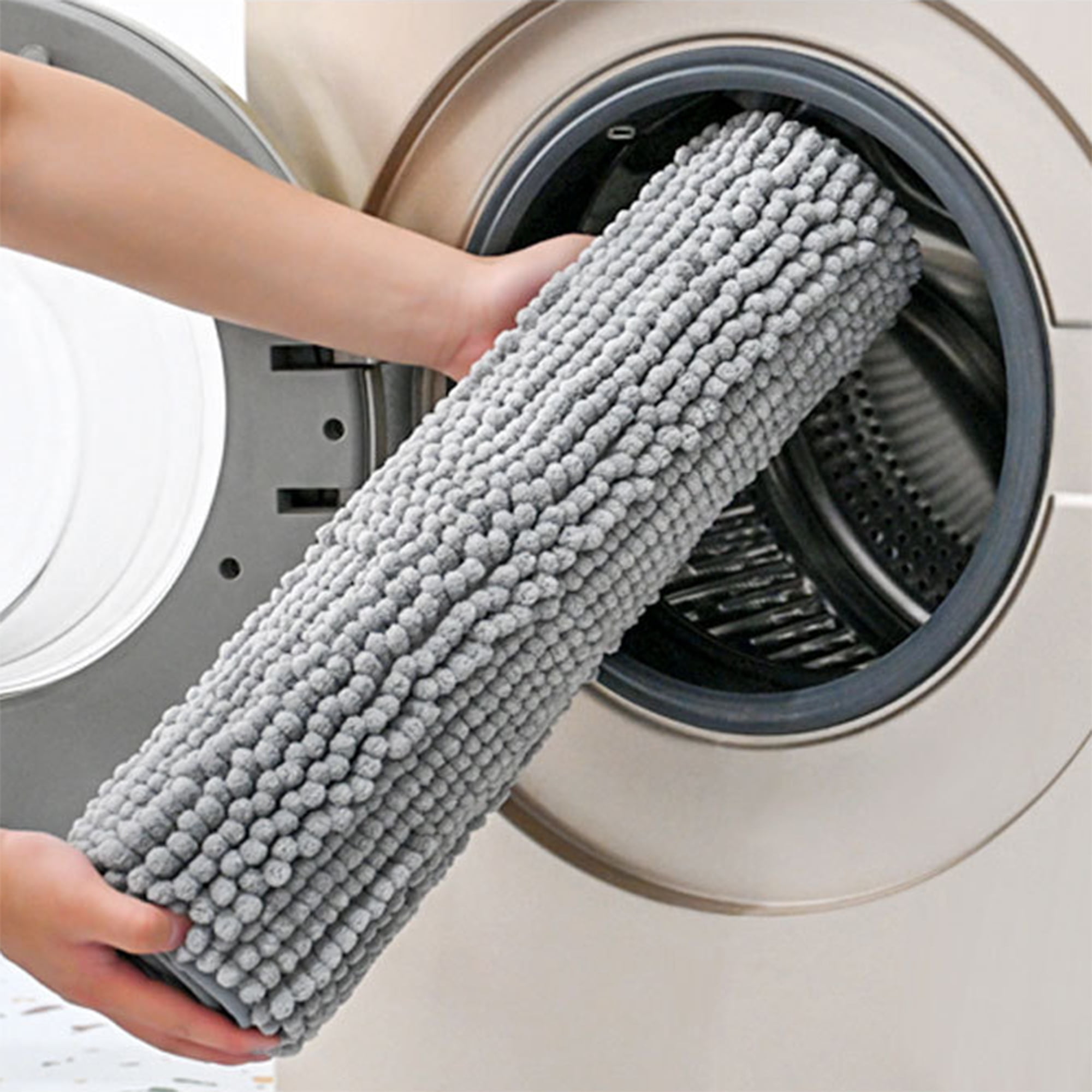 Unique Bargains Bathroom Mat Fluffy Chenille Non Slip Backing Baths Rugs Grey 16" x 24"
