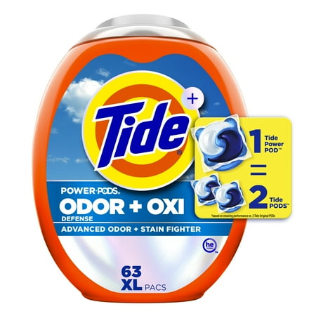Tide Power PODS Odor Defense + Oxi Laundry Detergent Pacs, Original Scent, 63 Count
