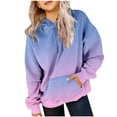 thumbnail image 3 of Girls Gradient Color Hoodie | Preppy Oversized Hooded Sweatshirt | Cute Pocket Pullover with Long Sleeve | Streetwear Casual Wear for Teen Girls(Sky Blue,4-5Years), 3 of 7