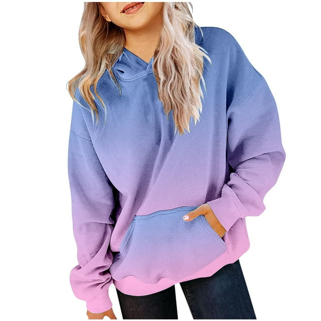Stylish Preppy Girls Hooded Sweatshirt Oversized Long Sleeve Gradient Color Pullover