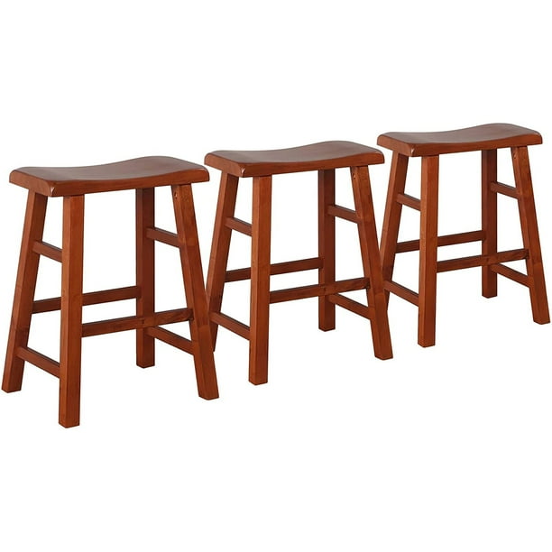 Solid Wood Saddle Seat Barstools, Oak Wood Upholstered Saddle Bar Counter Stools