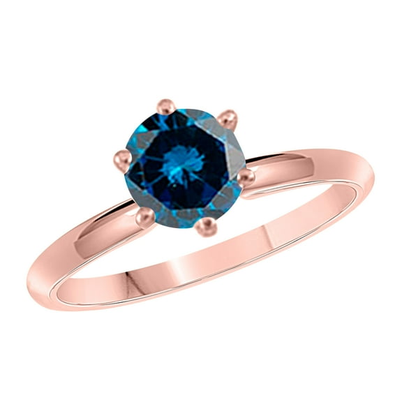 AoneJewelry Blue Diamond Engagement Solitaire 10K Solid Rose, White & Yellow Gold Ring In 1.00 Carat