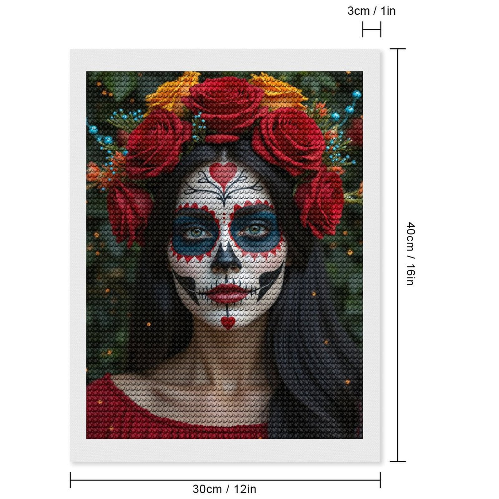 Diamond Art Kits for Adults, Day Of The Dead Face Paint Flowers 5D Diamond Painting Kits for Adults Beginners, DIY Full Drill Diamond Painting, Gem Art and Crafts 12x16