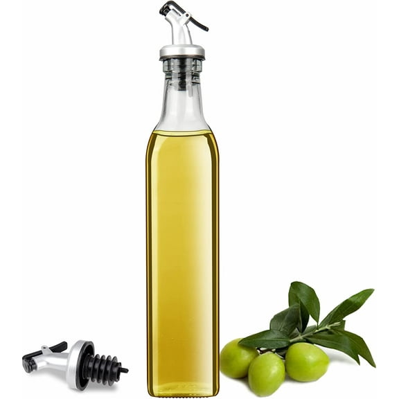 LOVEON Oil Dispenser Bottle Glass 17oz Single Hand Operation Dispensing Bottle with Lever Cap