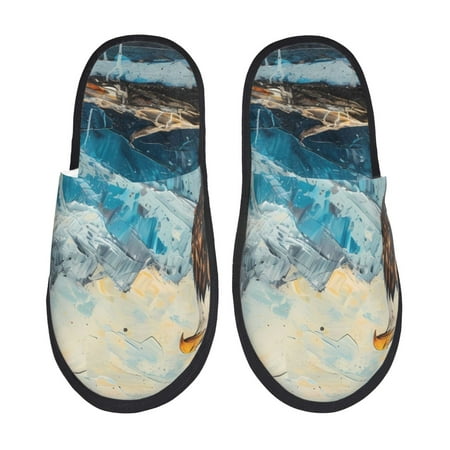 Balery Iceberg Bald Eagle Slient Indoor Furry Fleece Comfort House Shoes Soft Non-Slip Home Shoes Cotton slippers House Slippers-- Large