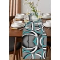 thumbnail image 4 of Table Runner Dresser Scarves 48 Inch Long, Geometric Teal White Circle on Grey Linen Dining Table Runners Abstract Modern Stripe Art Tabletop Scarf for Wedding Holiday Party Kitchen, 4 of 7