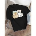 thumbnail image 1 of Adorable Bunny and Cat with Floral Wreaths Print T-Shirt, Casual Crew Neck Short Sleeve Top, Medium Stretch Knit Co't'ton, All Season Fashion for Women, Multiple Sizes S-XXL, 1 of 6