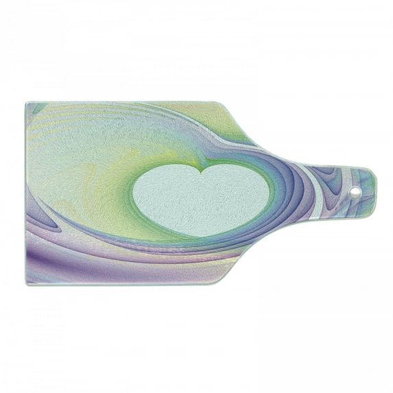 Spires Cutting Board, Abstract Fractal Heart Caught in Whirl Odd Fantasy Exotic Art Print, Decorative Tempered Glass Cutting and Serving Board, Wine Bottle Shape, Lilac Yellow, by Ambesonne