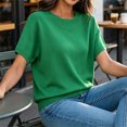 thumbnail image 5 of Short Sleeved Solid Color Women Casual Crew Neck Short Sleeve Knit Sweater Tops, 5 of 6