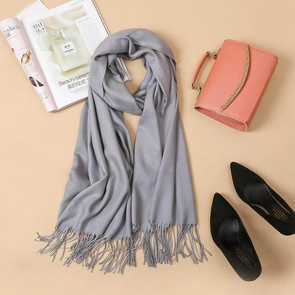 Autumn and Winter Unisex Pashmina Scarf Shawls For Women Autumn And Casual Solid Color Warm Tassel Scarf for Office Airplane and Restaurant