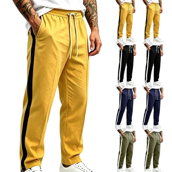 YABCSAZ Mens Color Block Stripe Sweatpants Drawstring Elastic Waist Straight Leg Wide Leg Casual Lounge Pants Cotton Blend Open Bottom Athletic Track Pants Trousers