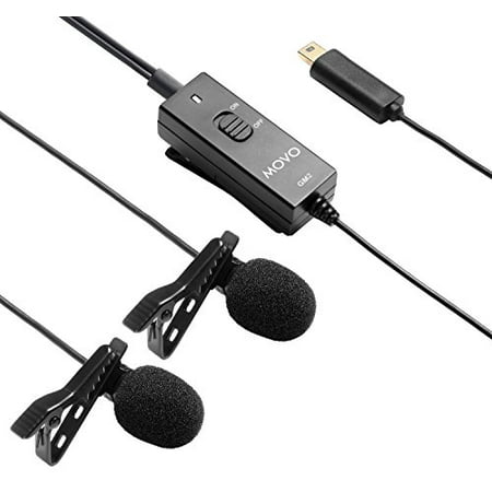 Movo GM2 Dual-Capsule Battery Powered Lavalier Lapel Clip-on Omnidirectional Condenser Microphone for GoPro HERO3  HERO3+ and HERO4 Black  White and Silver Editions