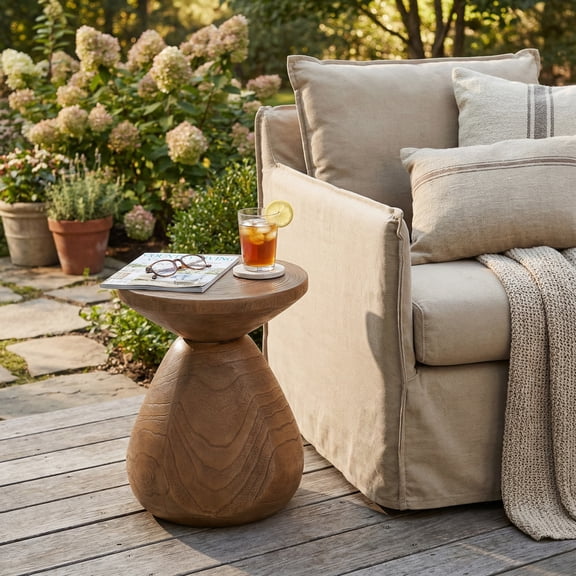 Christopher Knight Home 14" Outdoor Side Table, Waterdrop Based Accent Table, Natural Wood Finish
