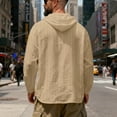 thumbnail image 4 of Dresfit Men's Henley Shirts Drawstring Linen Shirts Spring 2026 Relaxed Fit Beach Tops with Hood Striped Oversized Big and Tall Breathable Fashion Khaki M, 4 of 6