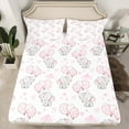 thumbnail image 4 of jejeloiu Kawaii Bow Balloon Twin Sheet Sets,Wild Animal Elephant Twin Fitted Sheet,Pink White Love Flat Sheet,Breathable Bedroom Decorative,3 Pieces, 4 of 7