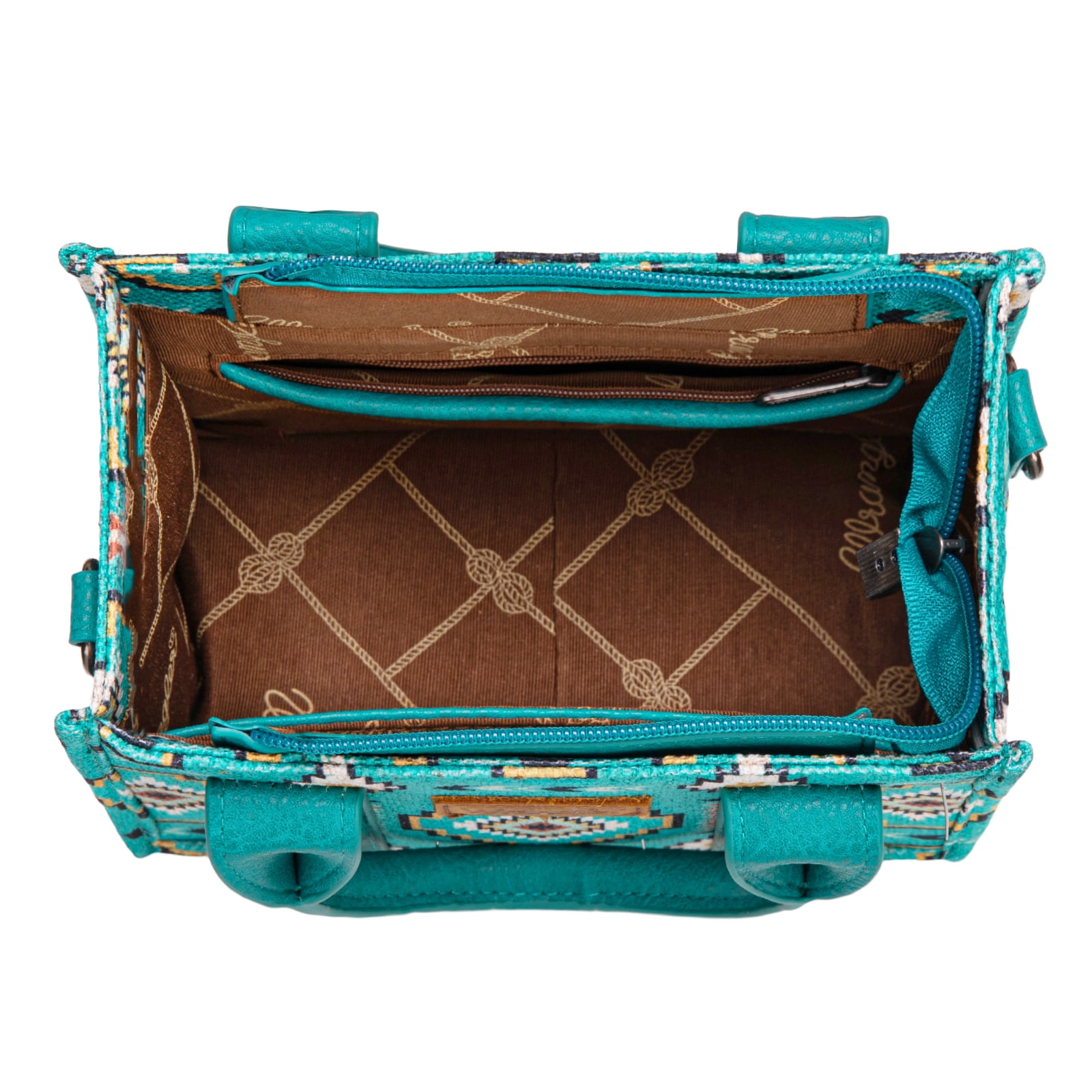 Wrangler Mini Aztec Tote Bag for Women Boho Small Top Handle Purse with Adjustable Strap, Turquoise