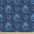 thumbnail image 2 of Ambesonne Floral Fabric by the Yard Upholstery, Russian Folk Art Blossoms, 2 Yards, Dark Indigo and Azure Blue, 2 of 5