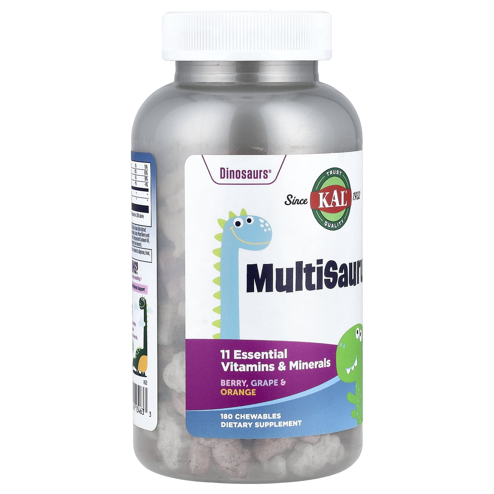 KAL Kids MultiSaurus Vitamins & Minerals | Berry, Grape & Orange Flavor | Childrens Daily Multivitamin | 180 Chewables