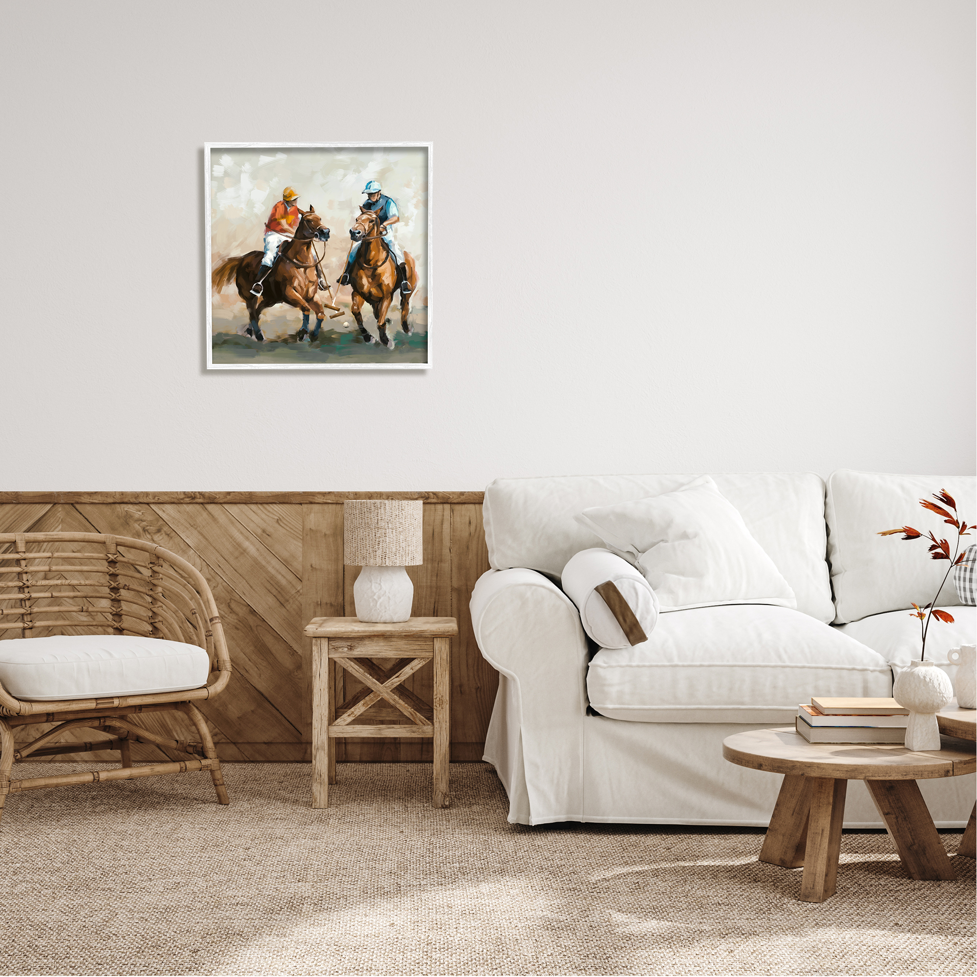Stupell Industries Equestrian Sport Horses Animals & Insects Painting White Framed Art Print Wall Art, 24 x 24